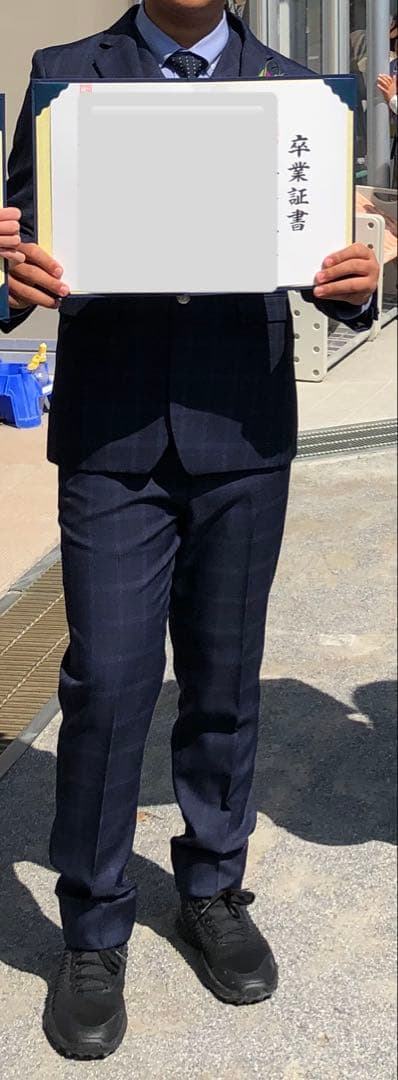 卒業式　男の子　小学生　紺　チェック柄 スーツ　5点セット　水色シャツ