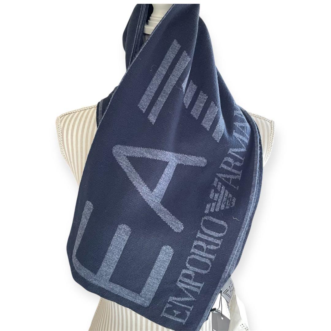 新品未使用　エンポリオアルマーニ　EA7 リバーシブル　ビッグロゴ　マフラー　紺