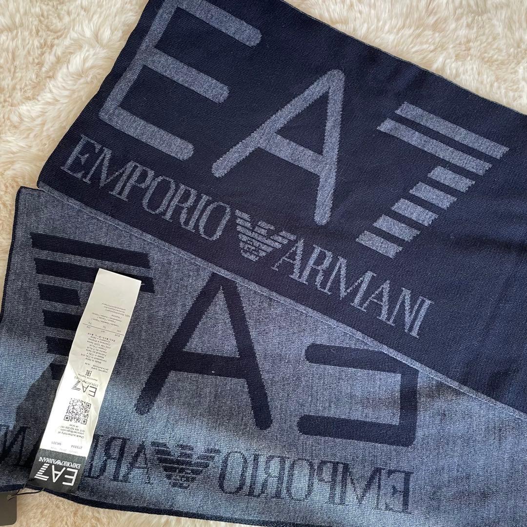 新品未使用　エンポリオアルマーニ　EA7 リバーシブル　ビッグロゴ　マフラー　紺