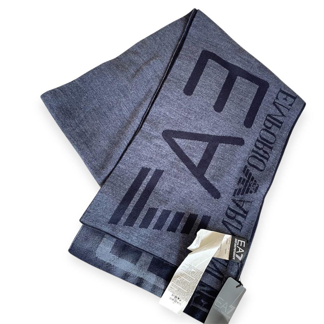 新品未使用　エンポリオアルマーニ　EA7 リバーシブル　ビッグロゴ　マフラー　紺