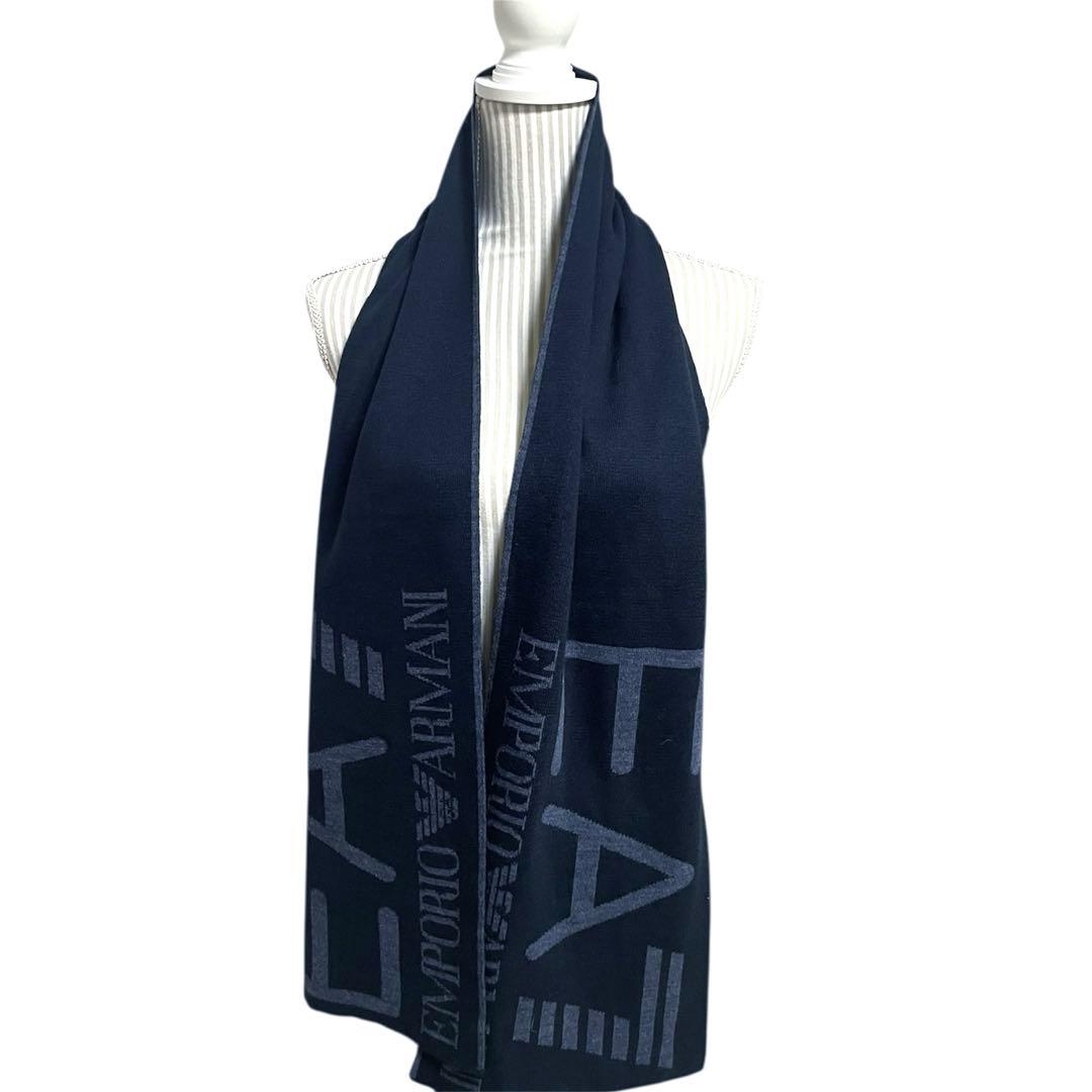 新品未使用　エンポリオアルマーニ　EA7 リバーシブル　ビッグロゴ　マフラー　紺