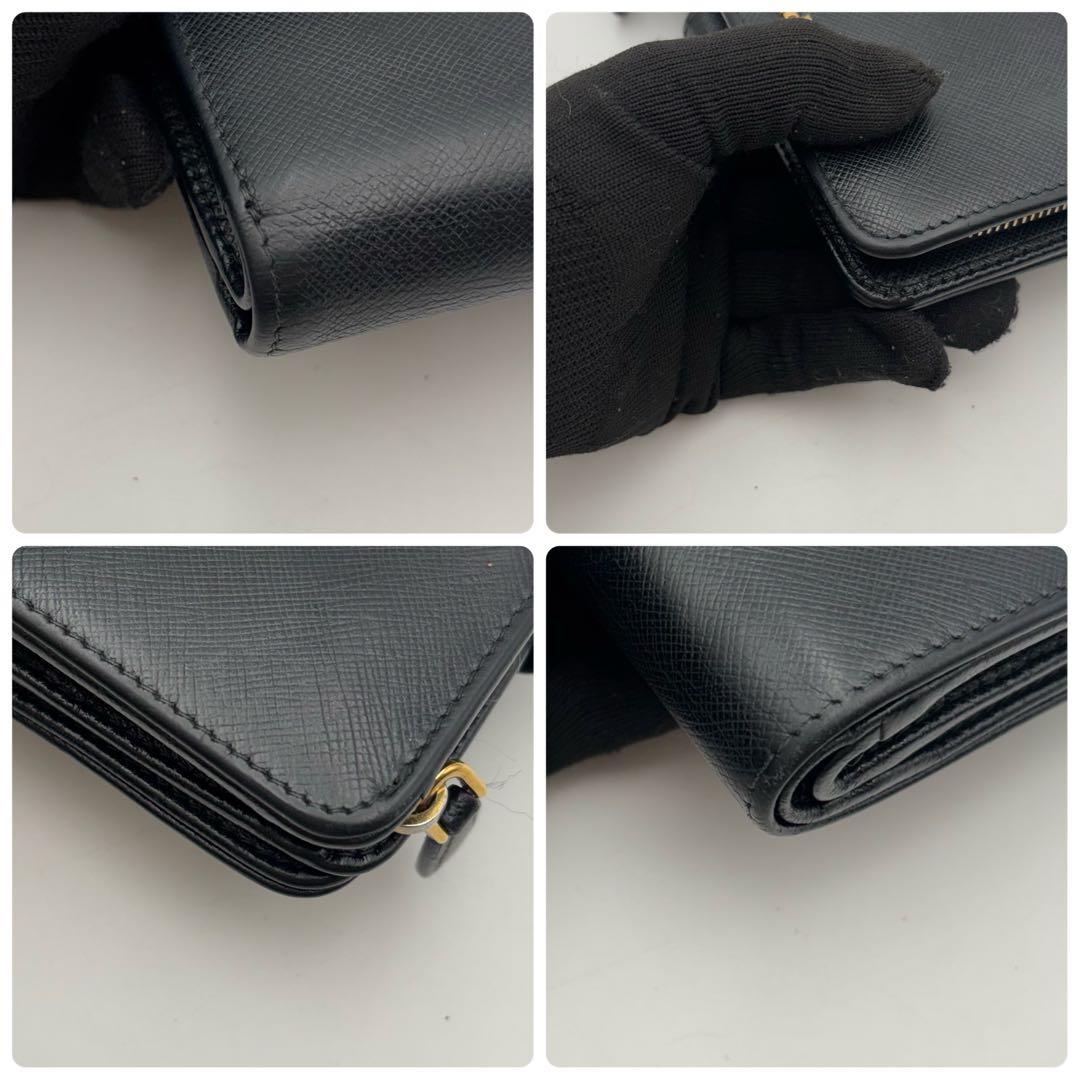 付属付き　プラダ　PRADA 二つ折り財布　サフィアーノ　レザー　ブラック