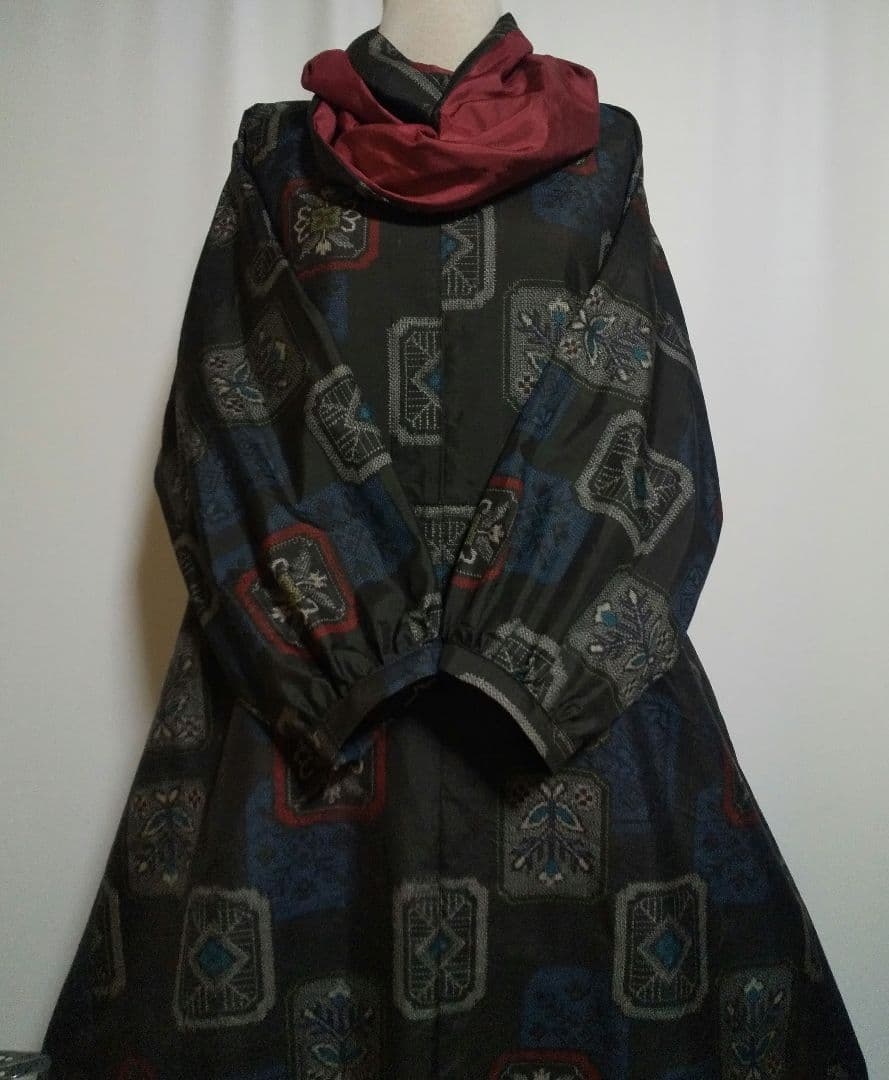 着物リメイク／ドルマン袖ワンピース★サイズL～3L