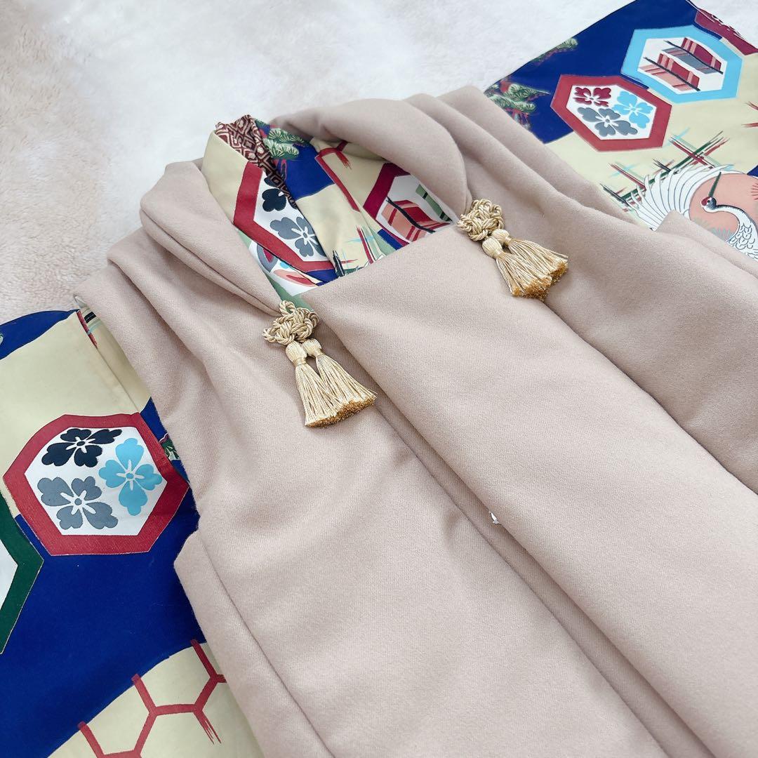 七五三　3歳　男の子　アンティーク　お着物　被布　セット　子供着物　青　鶴