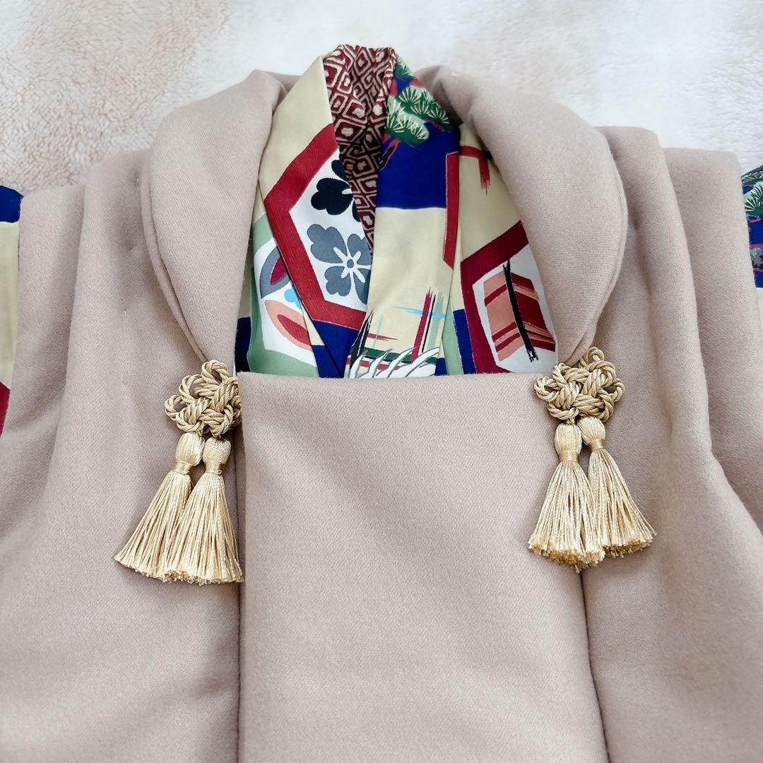 七五三　3歳　男の子　アンティーク　お着物　被布　セット　子供着物　青　鶴