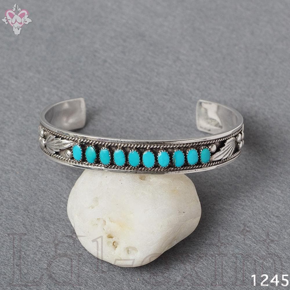 10個 ターコイズ シルバー インディアンジュエリー ズニ 刻印 バングル 純銀