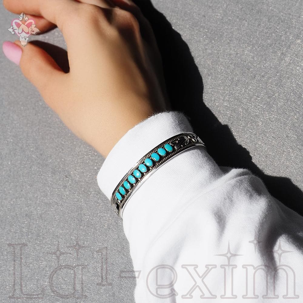10個 ターコイズ シルバー インディアンジュエリー ズニ 刻印 バングル 純銀