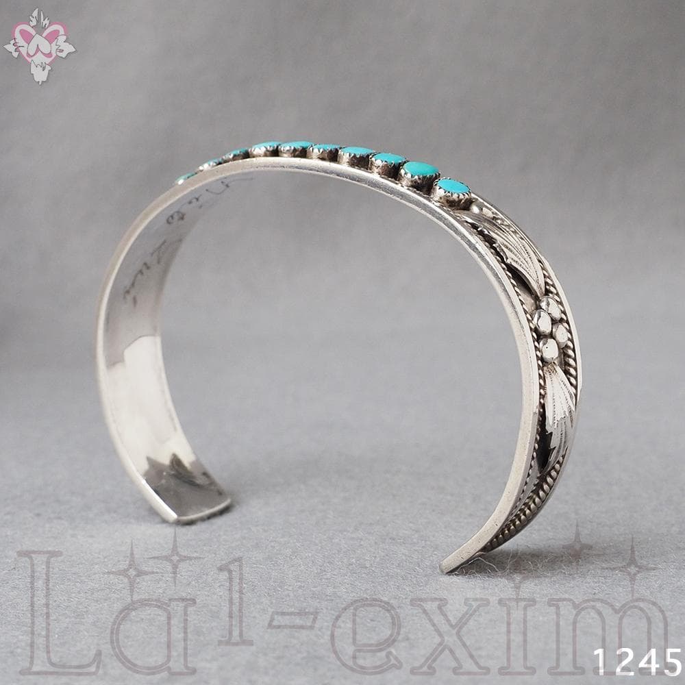 10個 ターコイズ シルバー インディアンジュエリー ズニ 刻印 バングル 純銀