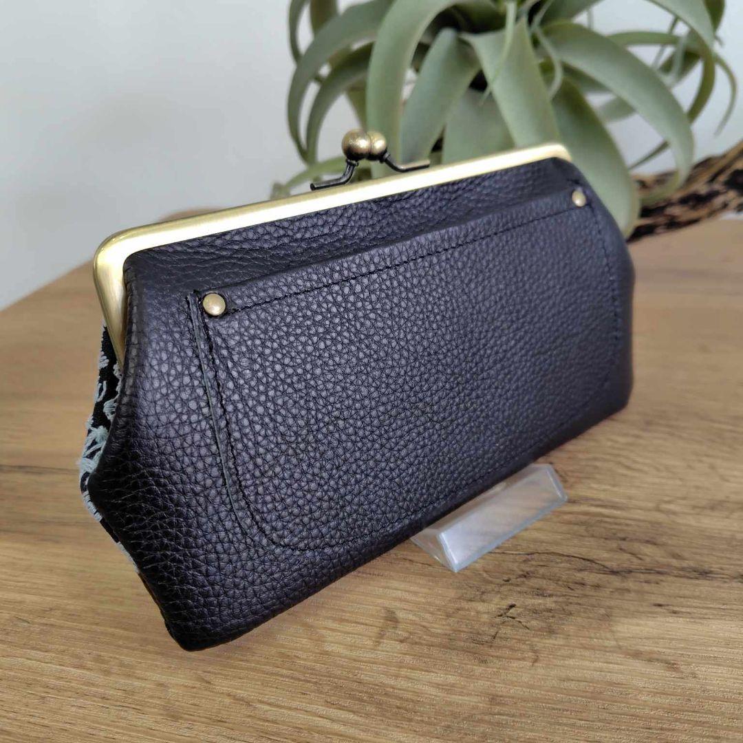 ミナペルホネン/forest tileフォレストタイルネイビー/がま口長財布本革