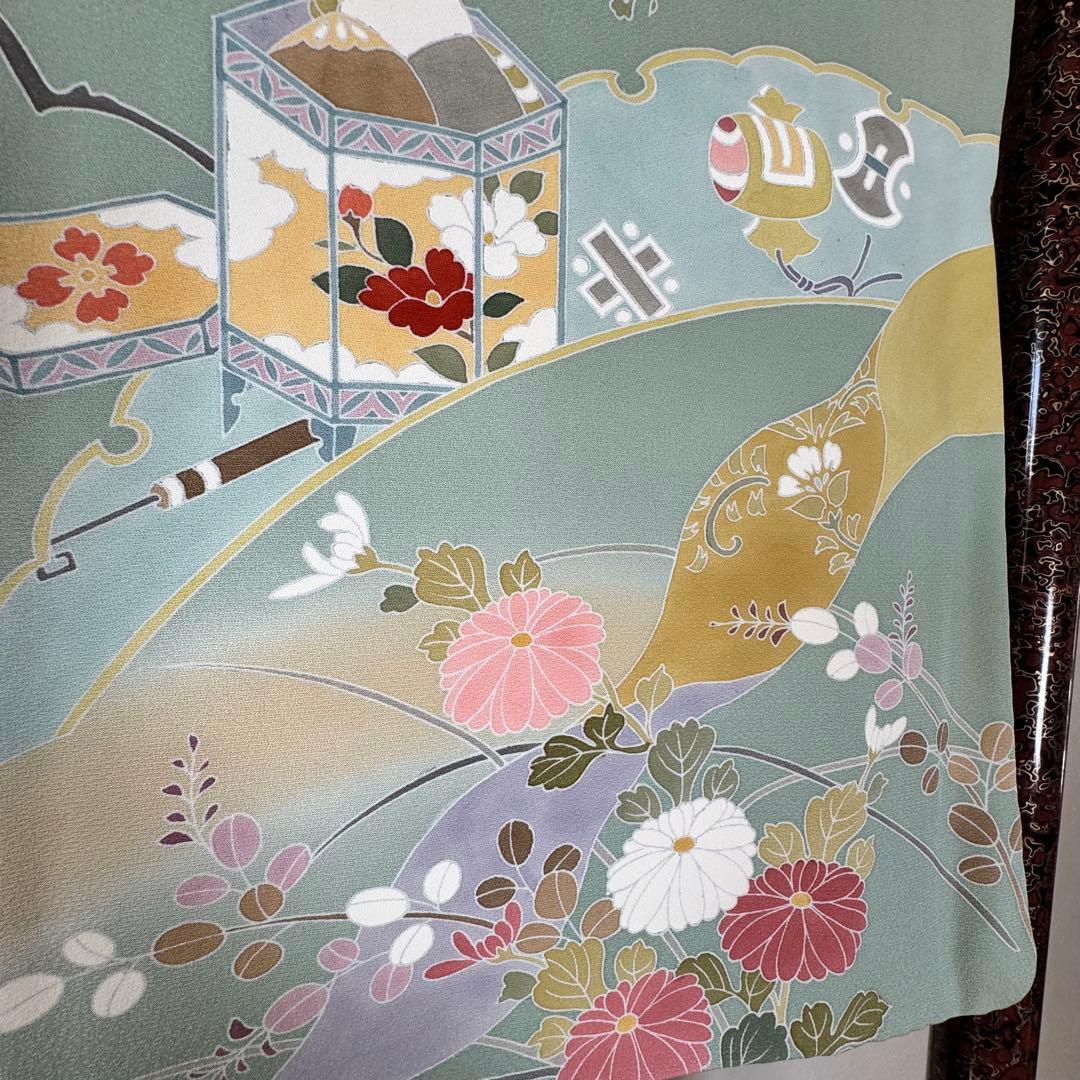 超美品　正絹　袷　訪問着　トールサイズ　春色　緑　裄長め　165裄69.5
