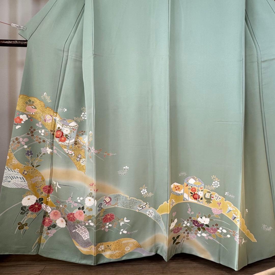 超美品　正絹　袷　訪問着　トールサイズ　春色　緑　裄長め　165裄69.5