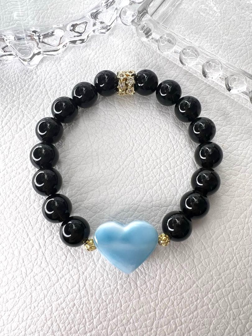 高品質ハートラリマー♡モリオンブレスレット愛　平和　癒し　魔除け　厄除　邪気払い