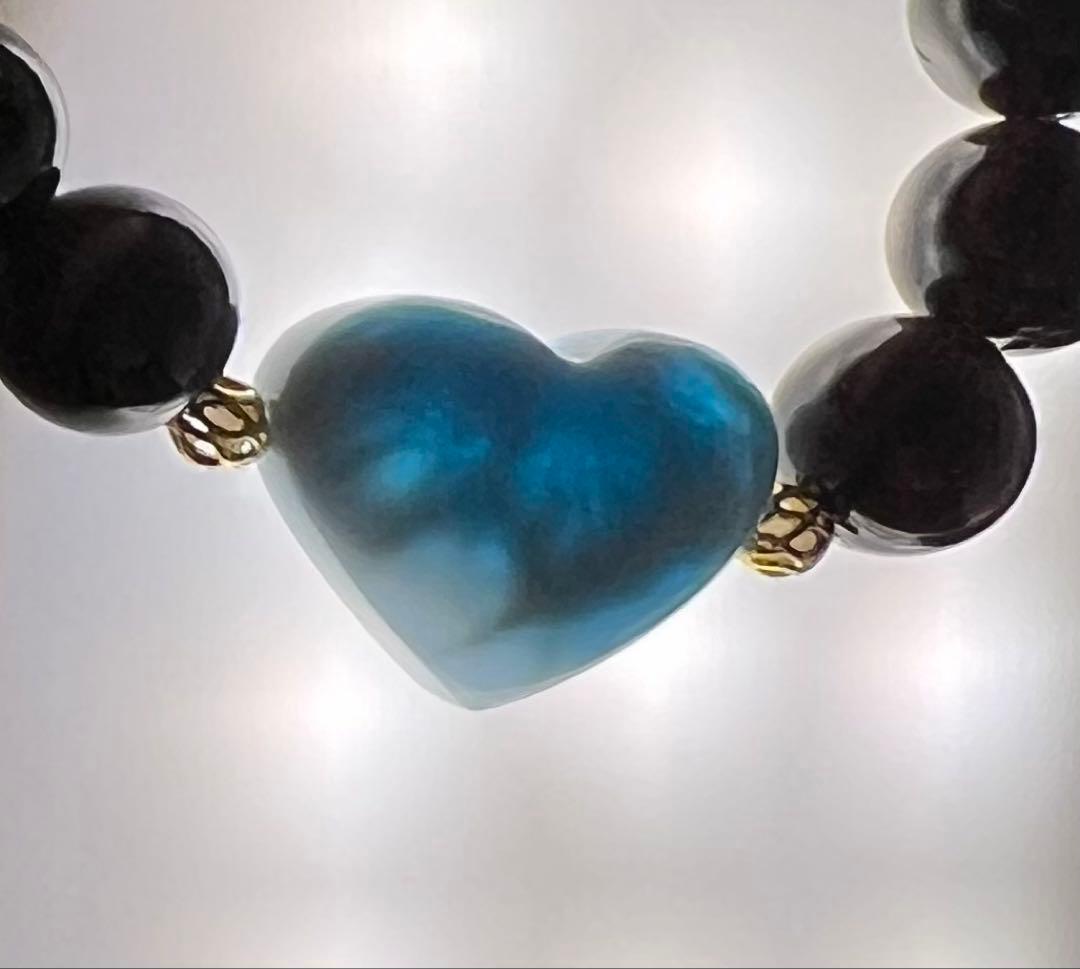 高品質ハートラリマー♡モリオンブレスレット愛　平和　癒し　魔除け　厄除　邪気払い