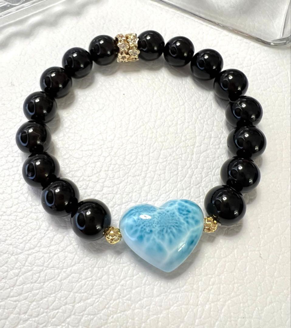 高品質ハートラリマー♡モリオンブレスレット愛　平和　癒し　魔除け　厄除　邪気払い