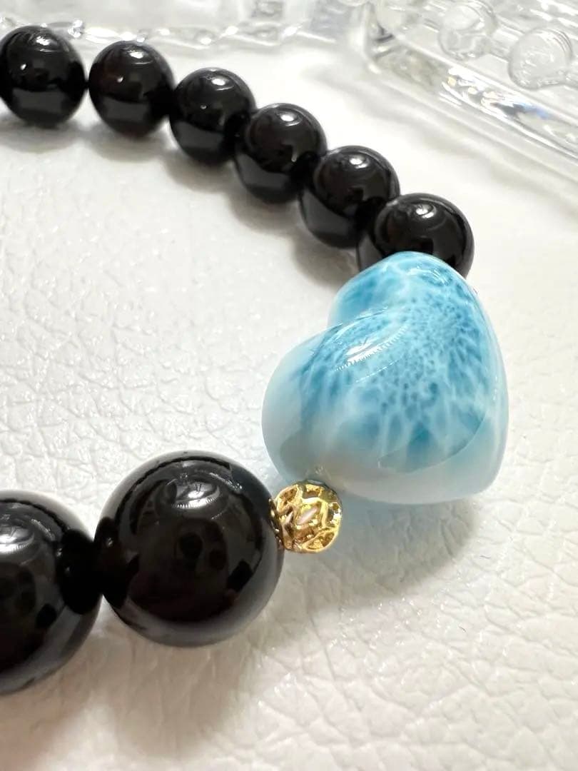 高品質ハートラリマー♡モリオンブレスレット愛　平和　癒し　魔除け　厄除　邪気払い