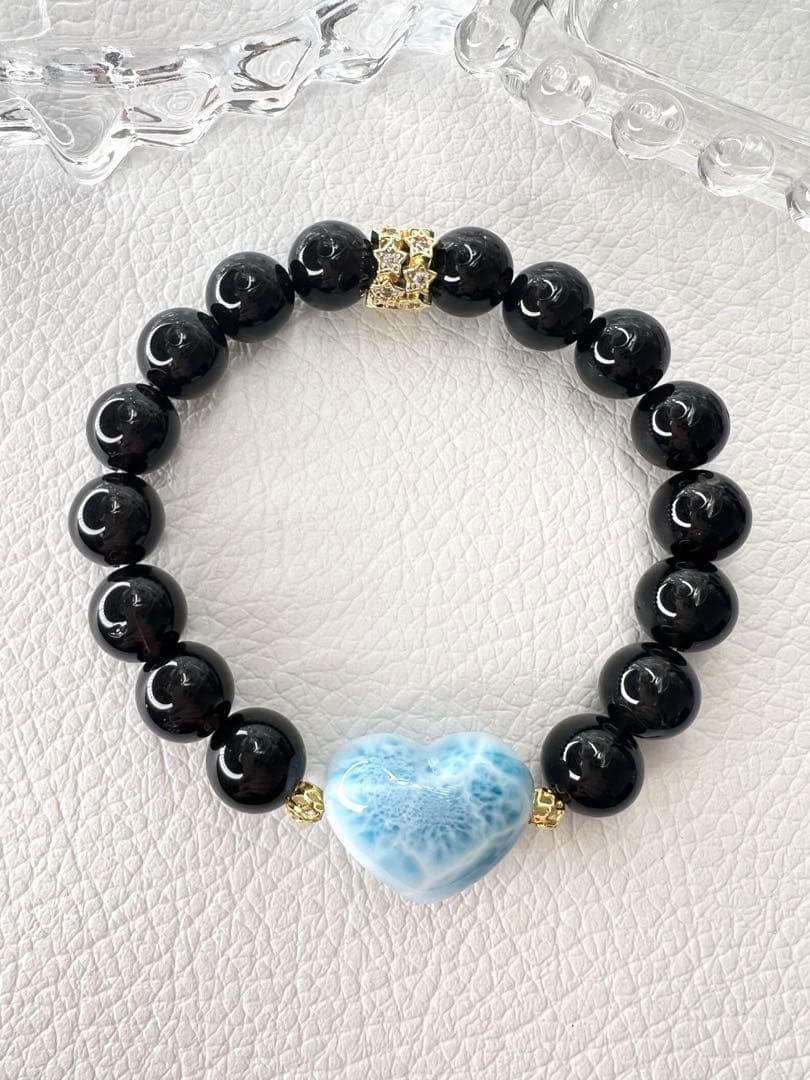 高品質ハートラリマー♡モリオンブレスレット愛　平和　癒し　魔除け　厄除　邪気払い