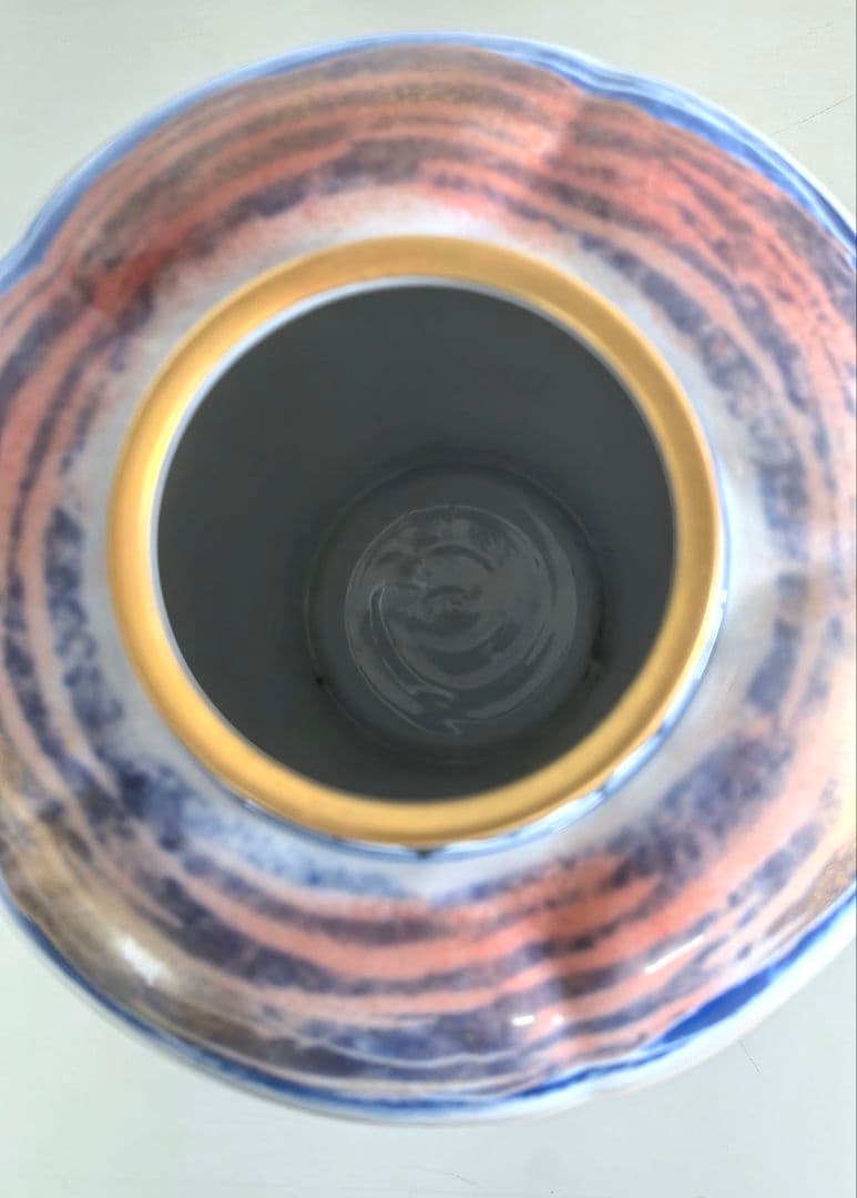 山本長左 作/黎明/藍九谷純金加彩手吉祥文花瓶/花器/華道具/