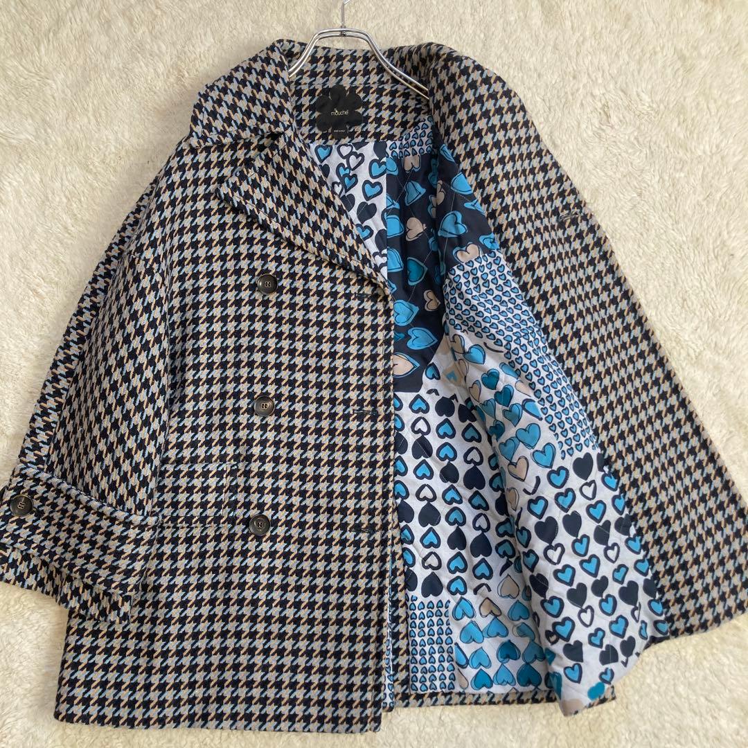 極美品・近年モデル✨mouche　ピーコート　総柄　ハート　イタリア製　三陽商会