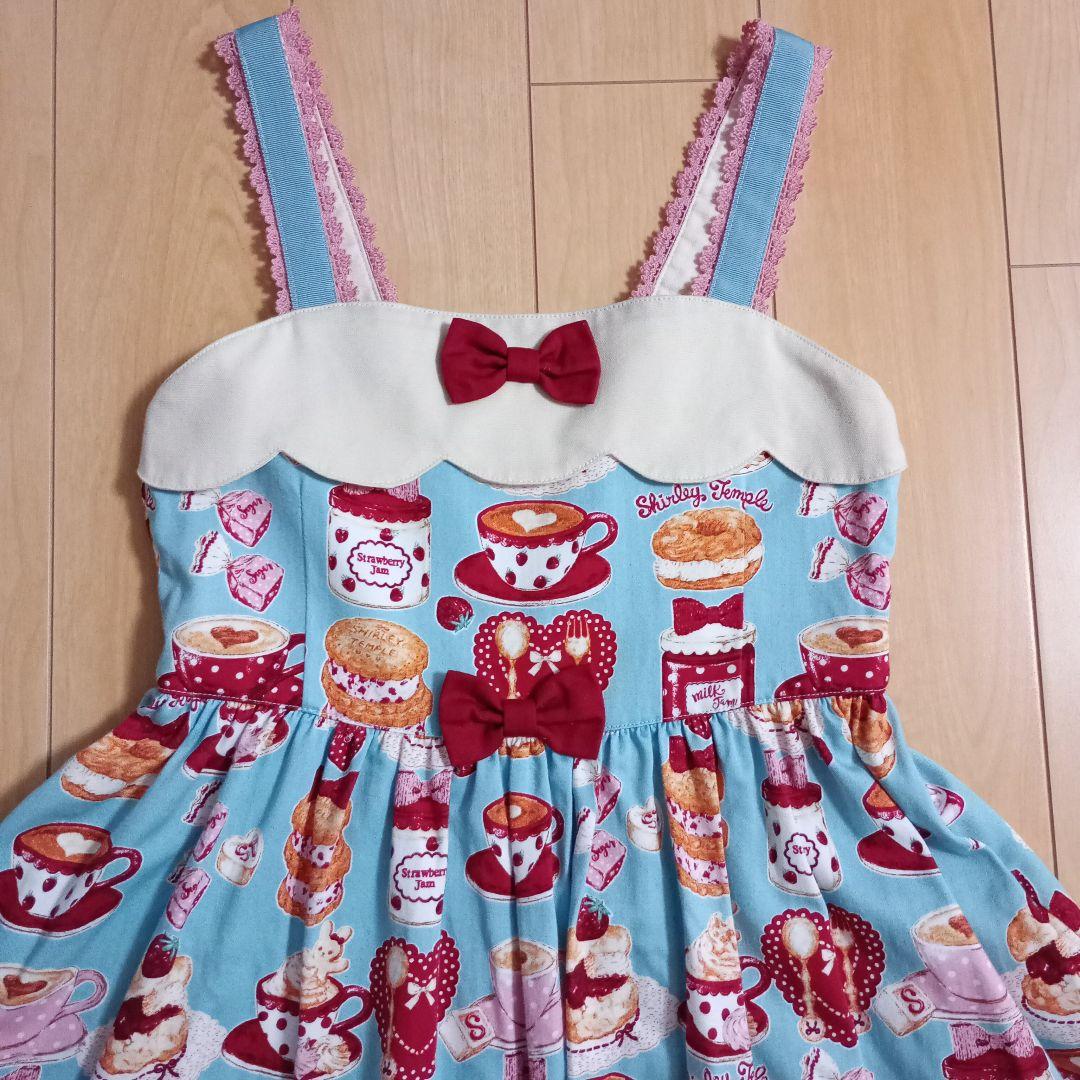 限定品　シャーリーテンプル　シャーリーカフェプリント　ワンピース　130　水色