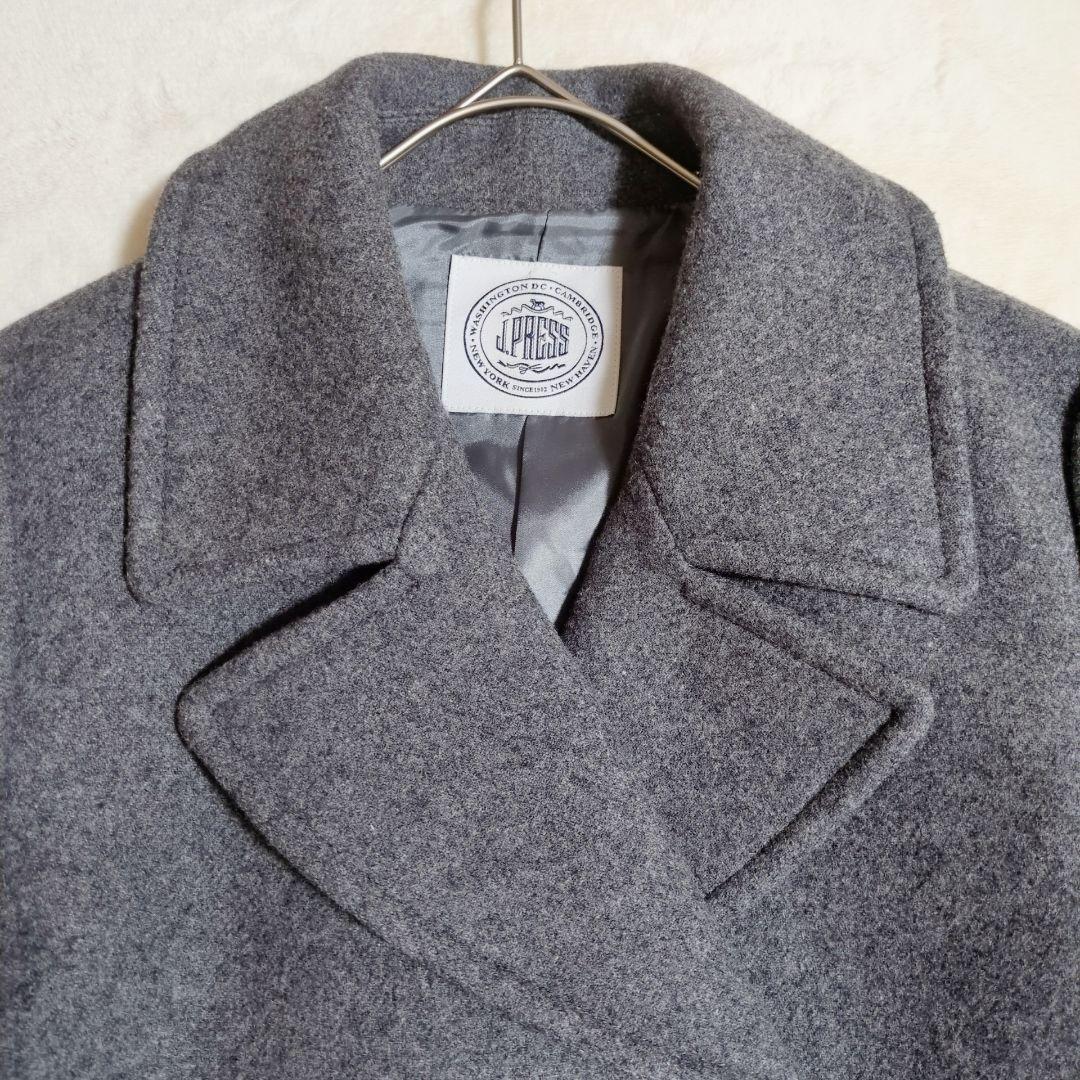 【未使用】ジェイプレス ウール混 ピーコート ダブルブレスト M グレー 防寒