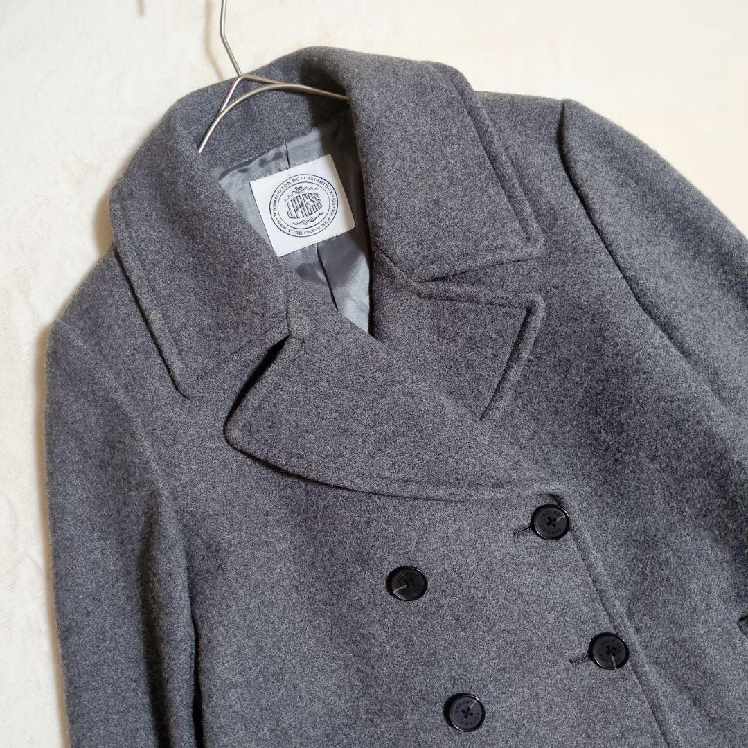 【未使用】ジェイプレス ウール混 ピーコート ダブルブレスト M グレー 防寒