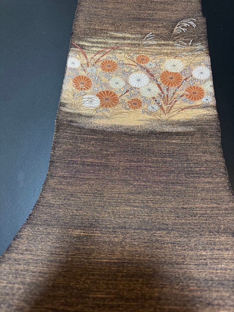 【極美品】ユネスコ無形文化遺産「伊那紬」本綴れ織併用「菊唐草文様」
