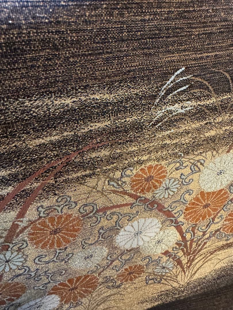 【極美品】ユネスコ無形文化遺産「伊那紬」本綴れ織併用「菊唐草文様」