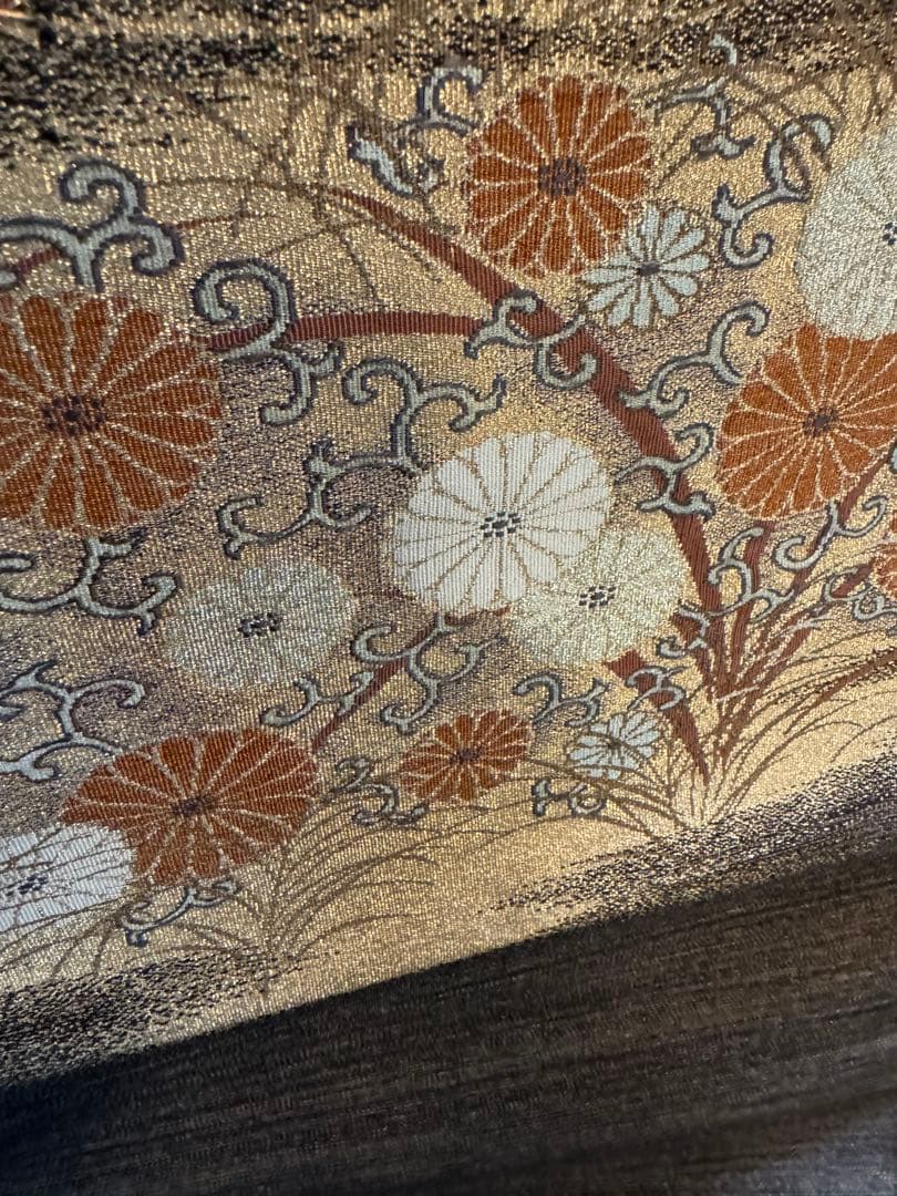 【極美品】ユネスコ無形文化遺産「伊那紬」本綴れ織併用「菊唐草文様」