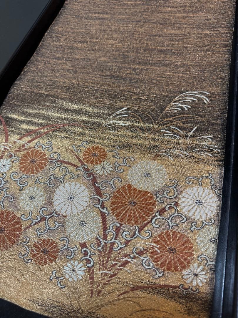 【極美品】ユネスコ無形文化遺産「伊那紬」本綴れ織併用「菊唐草文様」