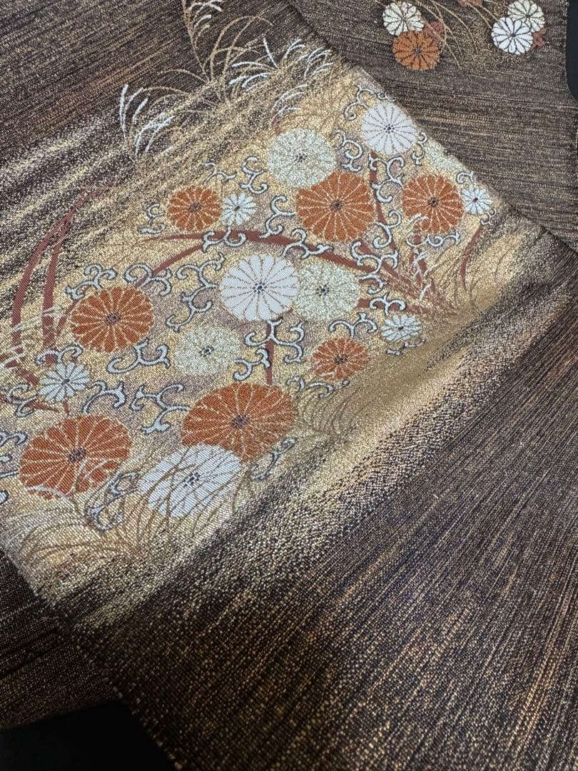 【極美品】ユネスコ無形文化遺産「伊那紬」本綴れ織併用「菊唐草文様」