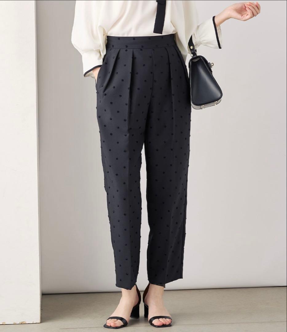 ★ノーリーズ★ ウォッシャブルドットツッキリツータックテーパードパンツ