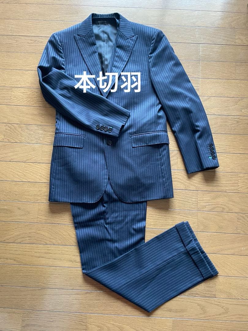 【美品】バーバリーブラックレーベル 3ピーススーツ 紺 38R 本切羽