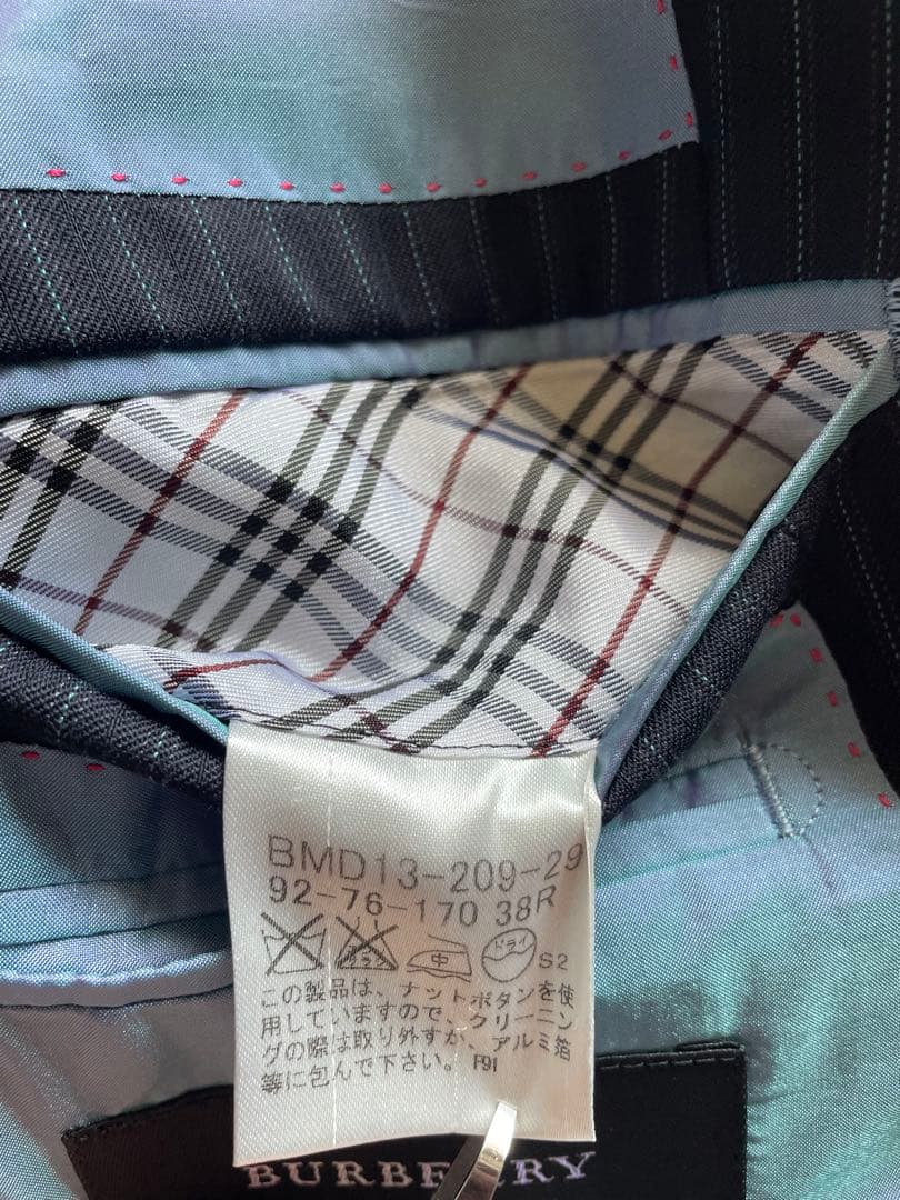 【美品】バーバリーブラックレーベル 3ピーススーツ 紺 38R 本切羽
