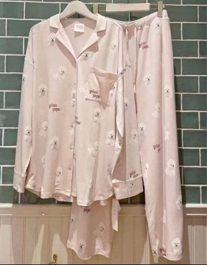 ジェラートピケ　ビションフリーゼ　ルームウェア　長袖上下セット　　15-1