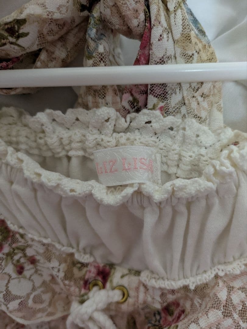 LIZLISA ベージュ×ピンクチェック花柄パワネホルターチュニック 平成 希少