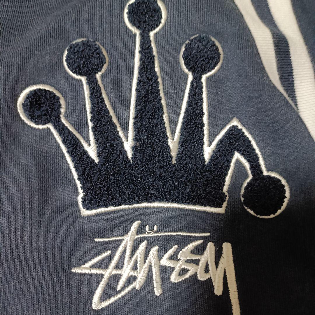 【人気デザイン】00s STUSSY スタジャン パイルロゴ刺繍 ネイビー