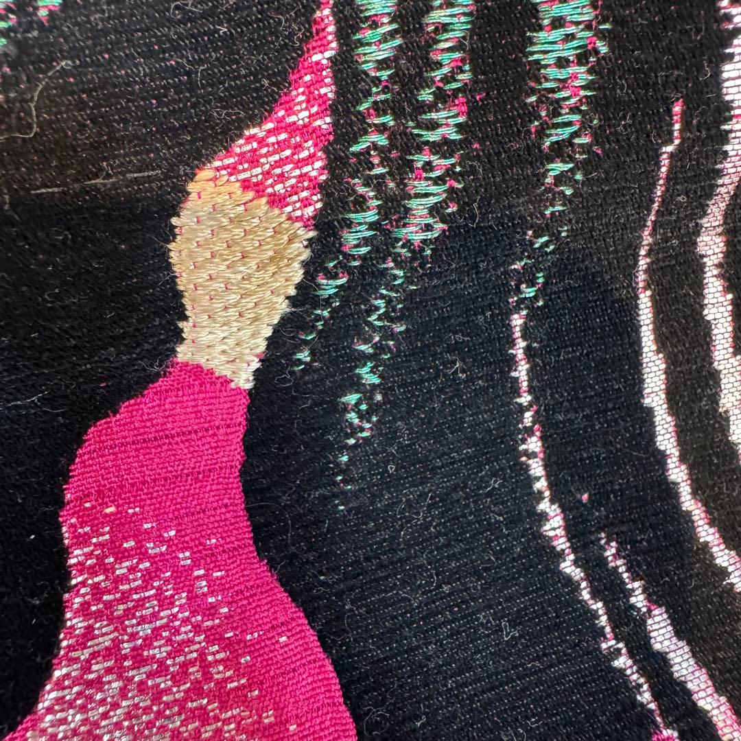 よ*る様 金魚柄 名古屋帯 ピンク　アンティーク　短尺　レトロホラー風　刺繍帯