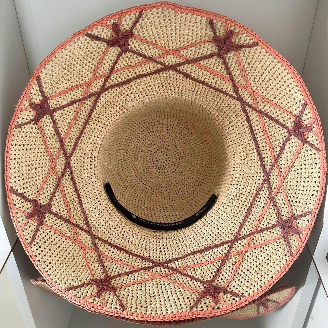 ゆ*す様 超希少 ヘレンカミンスキー ラフィア ワイドブリム ナチュラル×コーラ
