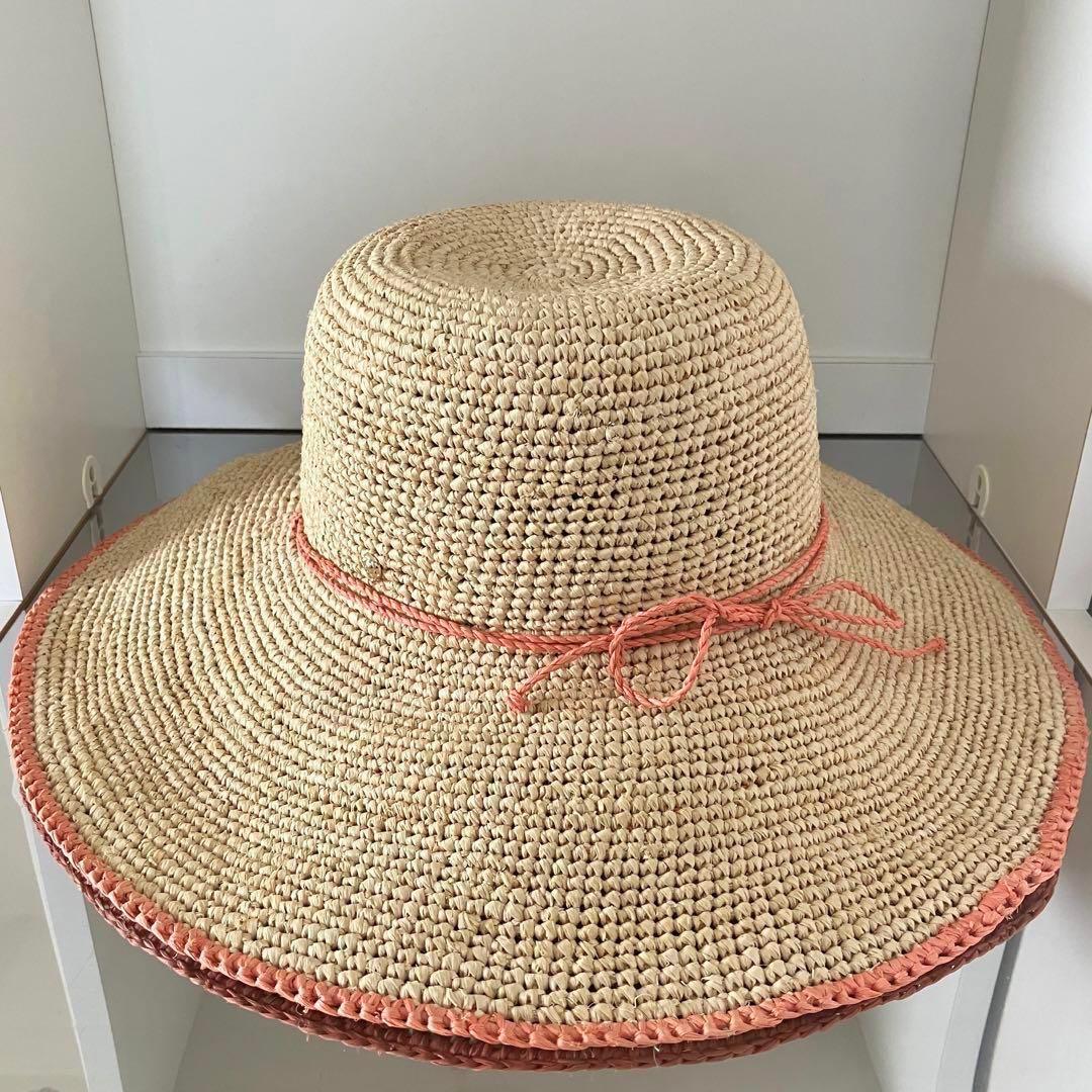 ゆ*す様 超希少 ヘレンカミンスキー ラフィア ワイドブリム ナチュラル×コーラ