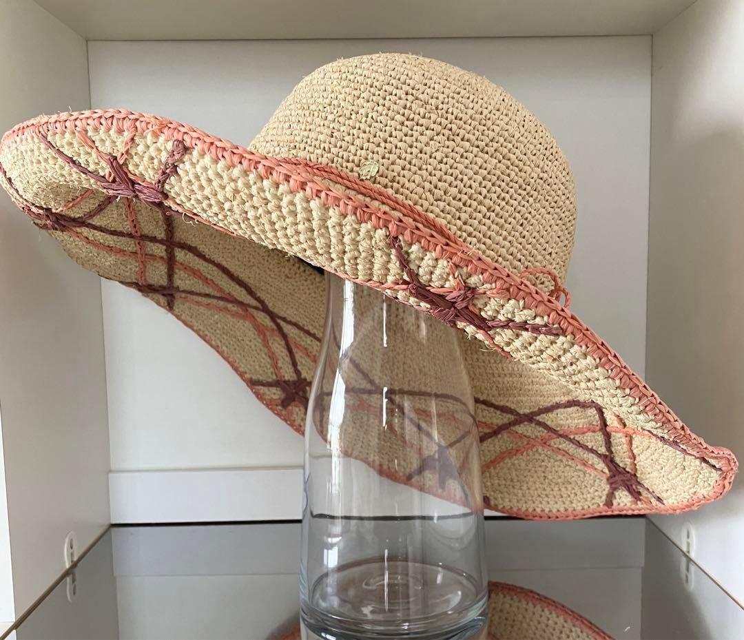 ゆ*す様 超希少 ヘレンカミンスキー ラフィア ワイドブリム ナチュラル×コーラ