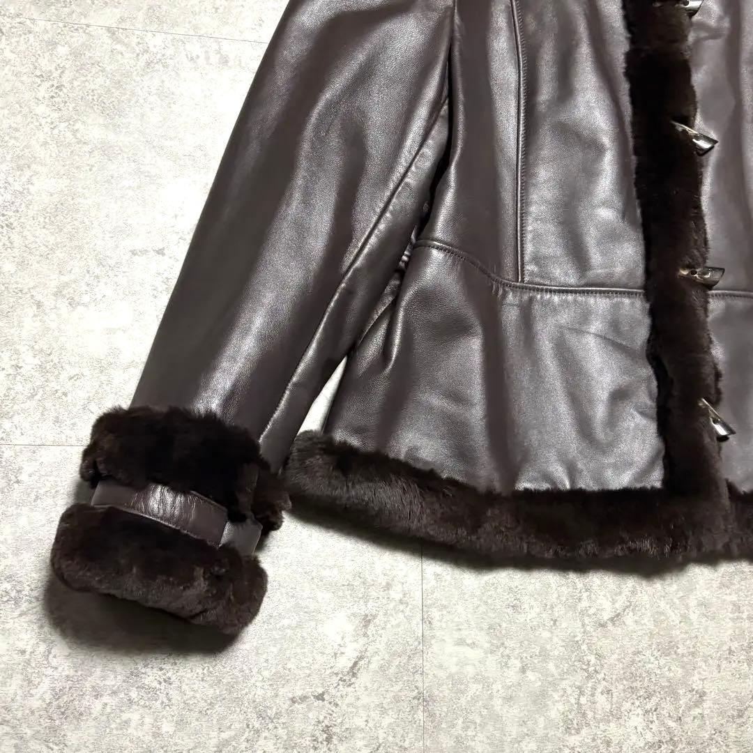BALMAIN レザージャケット　羊革　毛皮 レッキスラビット　ブラウン　XL