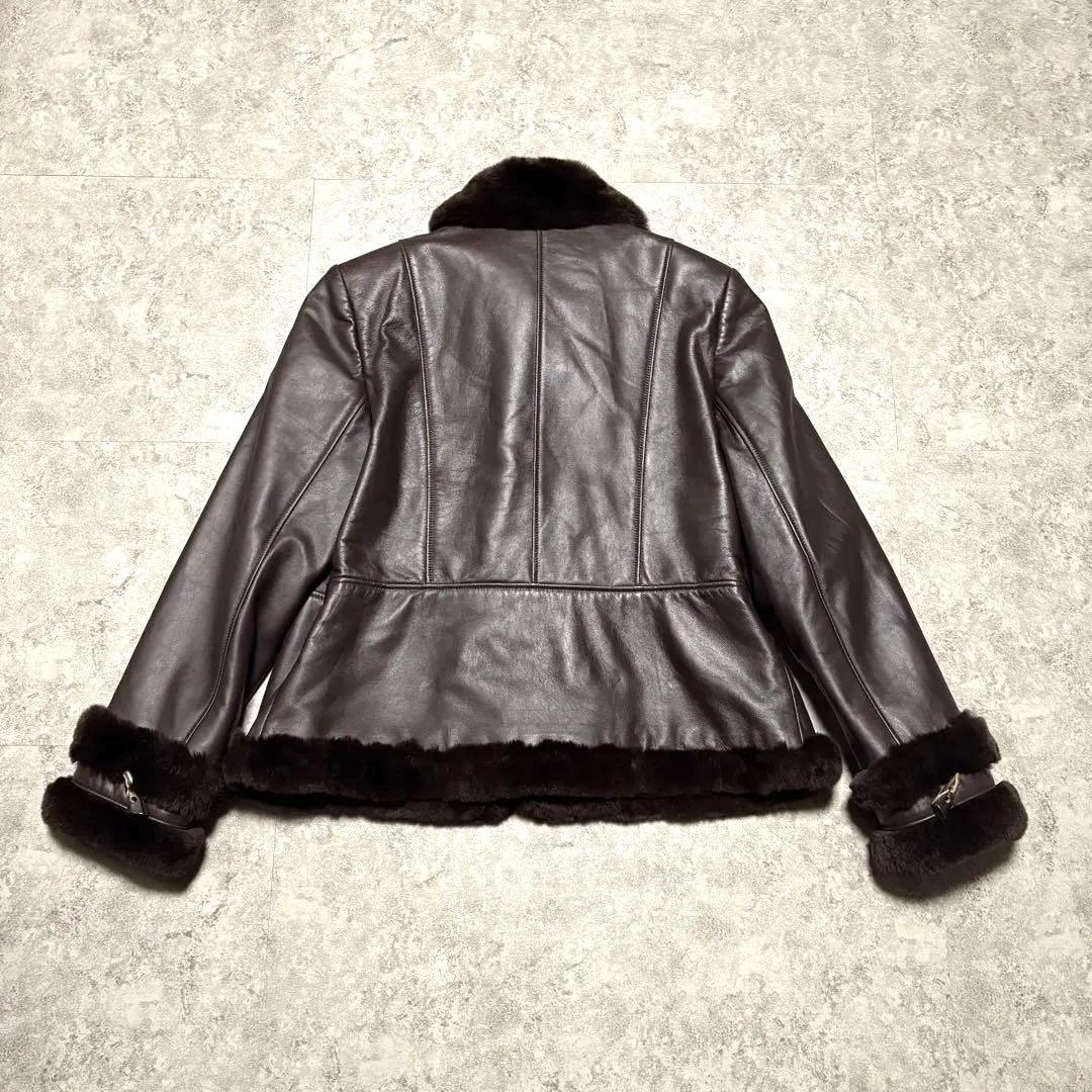 BALMAIN レザージャケット　羊革　毛皮 レッキスラビット　ブラウン　XL