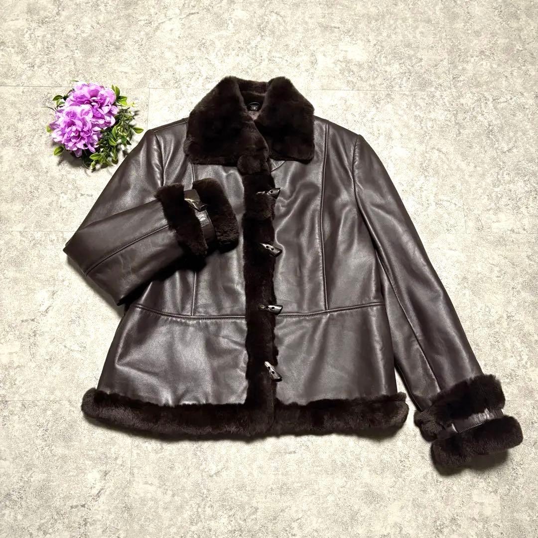 BALMAIN レザージャケット　羊革　毛皮 レッキスラビット　ブラウン　XL