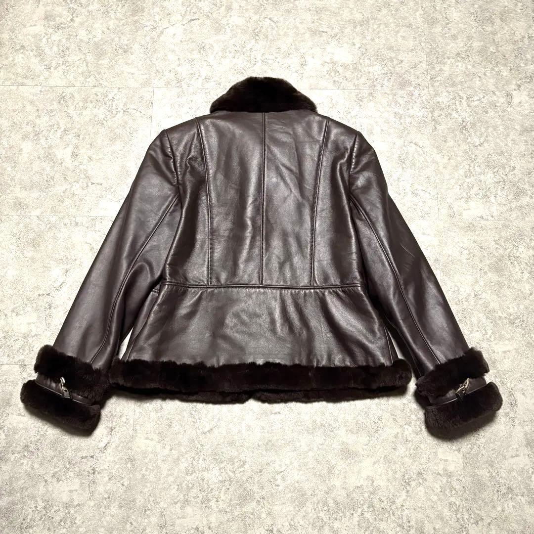 BALMAIN レザージャケット　羊革　毛皮 レッキスラビット　ブラウン　XL