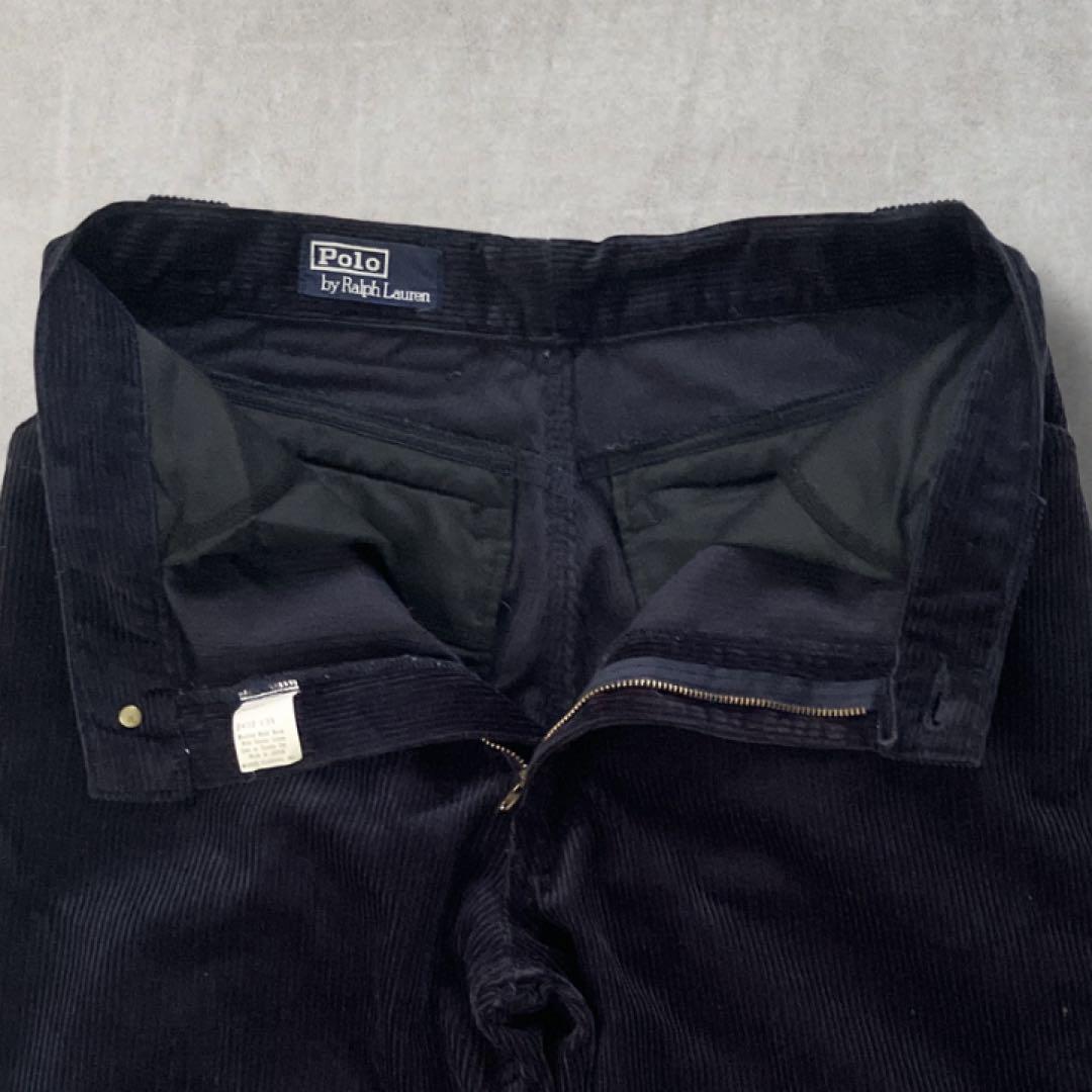 ポロ ラルフ コーデュロイパンツ 太畝 ストレート 革パッチ 日本製 ネイビー