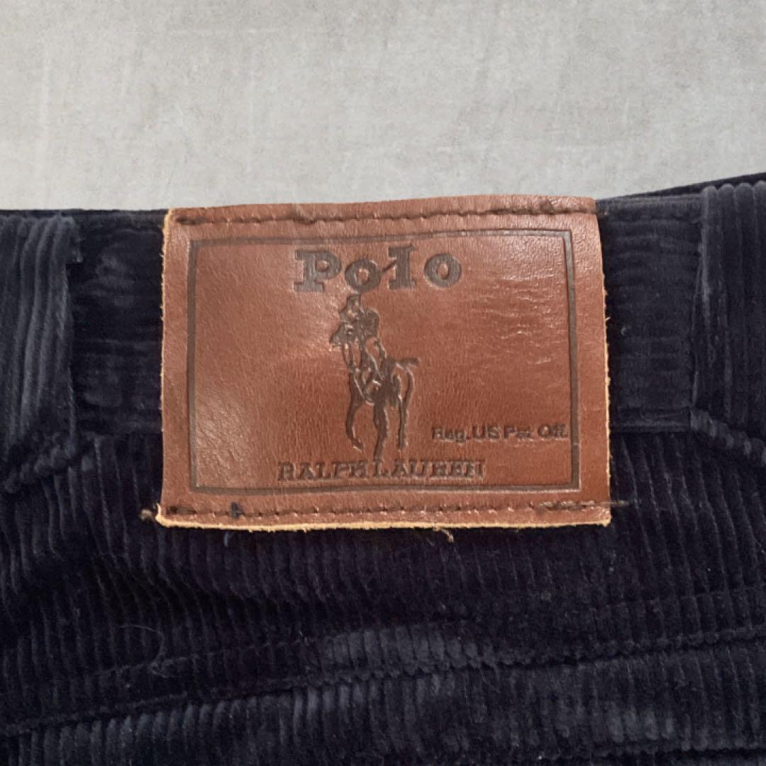 ポロ ラルフ コーデュロイパンツ 太畝 ストレート 革パッチ 日本製 ネイビー