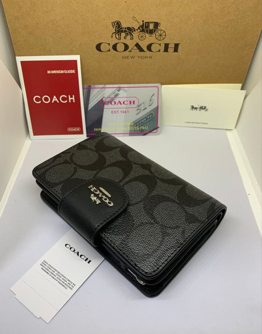 COACH　コーチ　C0082　二つ折り財布　グラファイト×ブラック