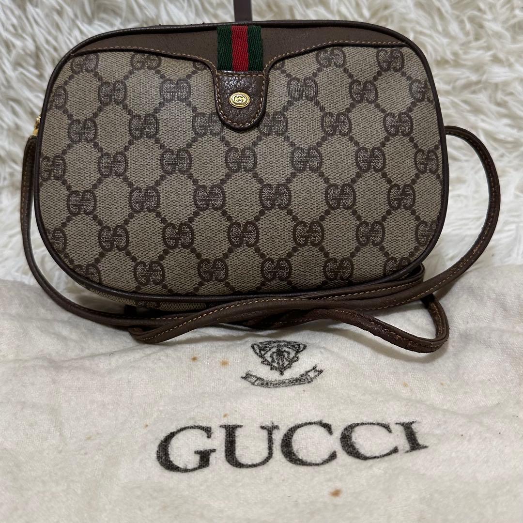 値下げ 袋付き グッチ GG 金具 レザー ショルダーバッグ シェリーライン