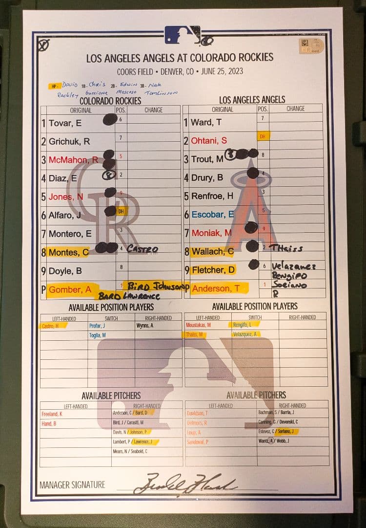 大谷翔平 ラインナップカード 実使用 GameUsed 2023年 エンゼルス