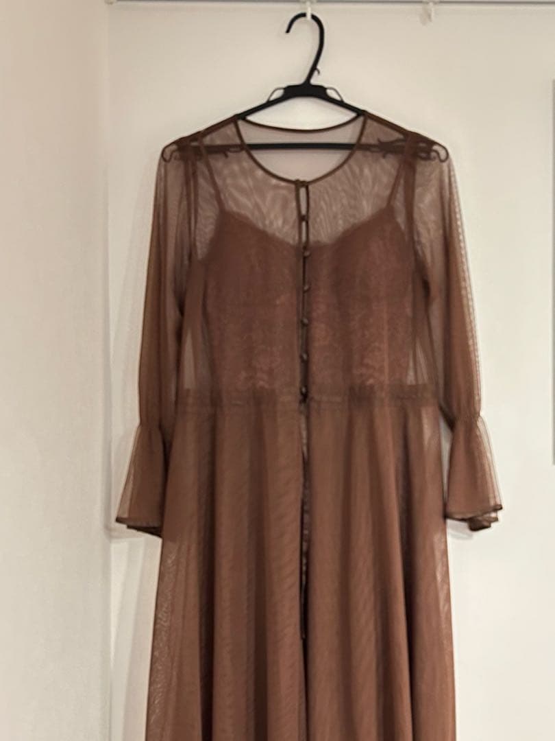 【美品】AMERI ブラウン シースルー袖 ロングドレス